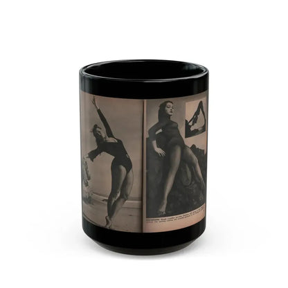 Julie Newmar #354 - Pages 42 & 43 Pages 5 & 6 of 6 with, Julie+3 B&W Photos & 1 Caption from PHOTO Digest Mag. Oct. '53 (Vintage Female Icon) Black Coffee Mug 15oz - Go Mug Yourself