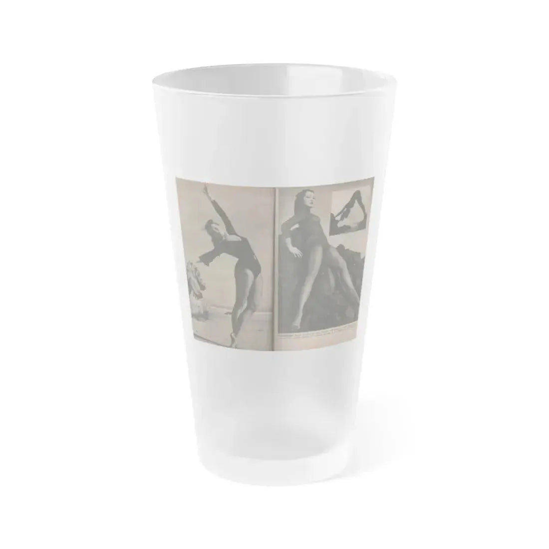 Julie Newmar #354 - Pages 42 & 43 Pages 5 & 6 of 6 with, Julie+3 B&W Photos & 1 Caption from PHOTO Digest Mag. Oct. '53 (Vintage Female Icon) Frosted Pint Glass 16oz 16oz Frosted - Go Mug Yourself