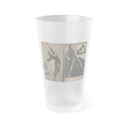 Julie Newmar #354 - Pages 42 & 43 Pages 5 & 6 of 6 with, Julie+3 B&W Photos & 1 Caption from PHOTO Digest Mag. Oct. '53 (Vintage Female Icon) Frosted Pint Glass 16oz 16oz Frosted - Go Mug Yourself