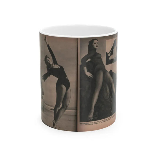Julie Newmar #354 - Pages 42 & 43 Pages 5 & 6 of 6 with, Julie+3 B&W Photos & 1 Caption from PHOTO Digest Mag. Oct. '53 (Vintage Female Icon) White Coffee Mug 11oz - Go Mug Yourself