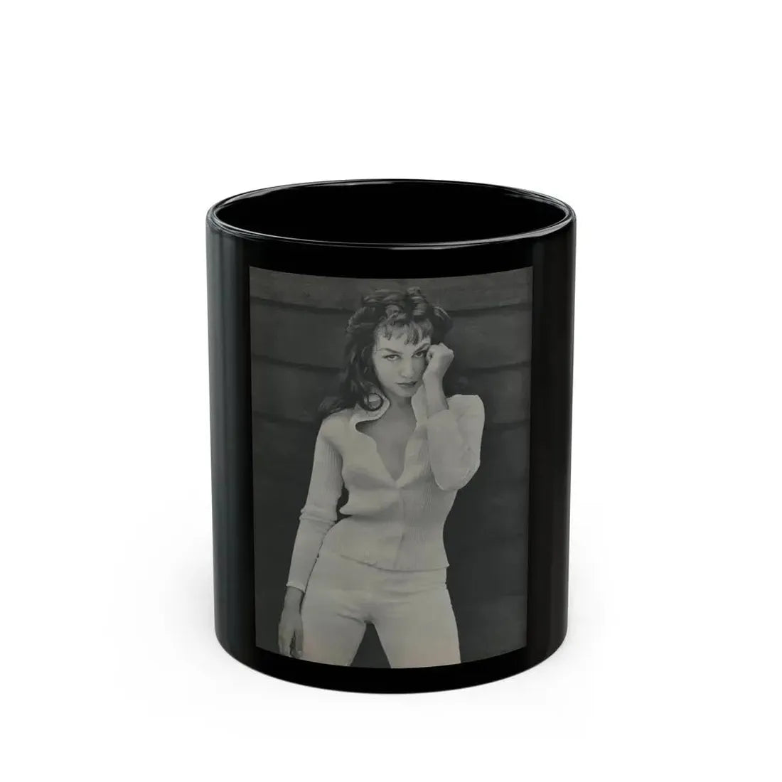 Julie Newmar #452 - Pages 44 Pages 1 of 2 with, Julie+1 Full Page B&W Photo from Bachelor Pin-Ups Issue #01 Mag. '57 (Vintage Female Icon) Black Coffee Mug 11oz - Go Mug Yourself