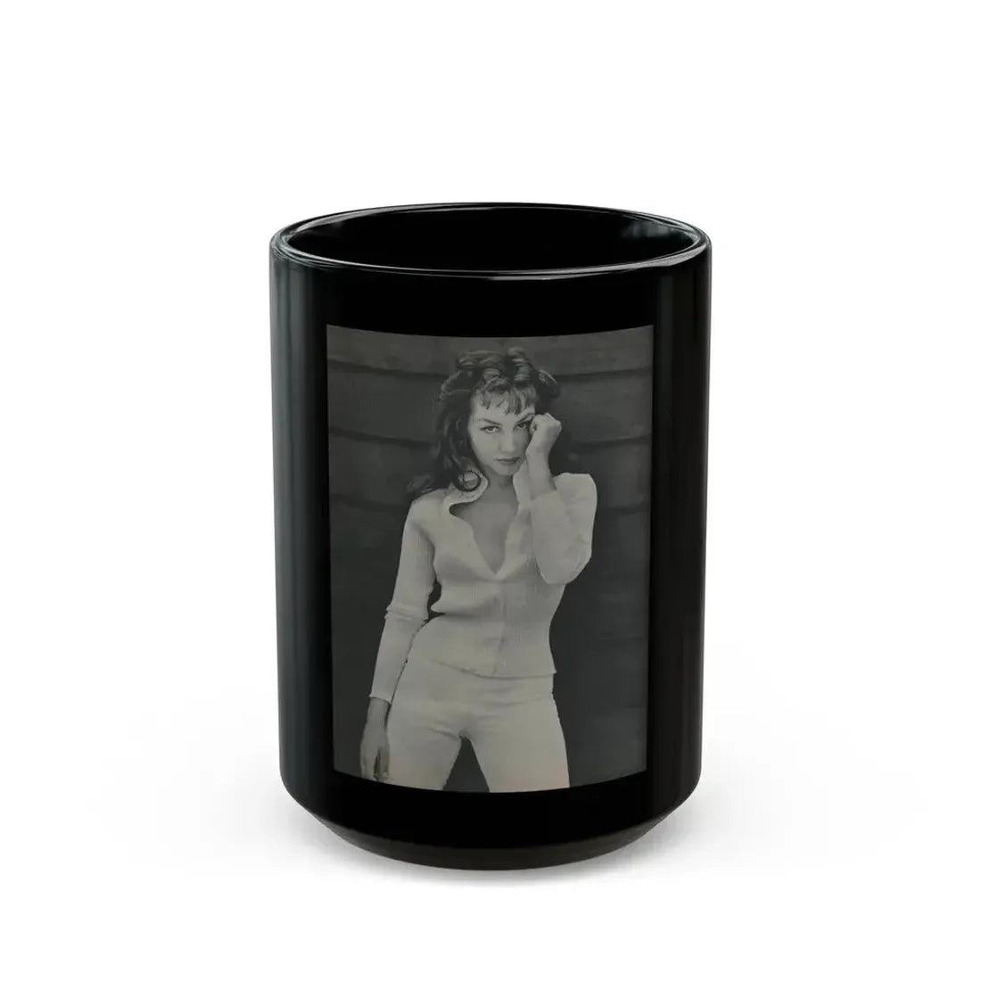 Julie Newmar #452 - Pages 44 Pages 1 of 2 with, Julie+1 Full Page B&W Photo from Bachelor Pin-Ups Issue #01 Mag. '57 (Vintage Female Icon) Black Coffee Mug 15oz - Go Mug Yourself