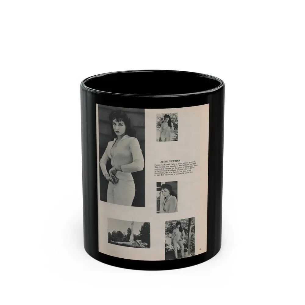 Julie Newmar #453 - Pages 45 Pages 2 of 2 with, Julie+5 B&W Photos & Caption from Bachelor Pin-Ups Issue #01 Mag. '57 (Vintage Female Icon) Black Coffee Mug 11oz - Go Mug Yourself