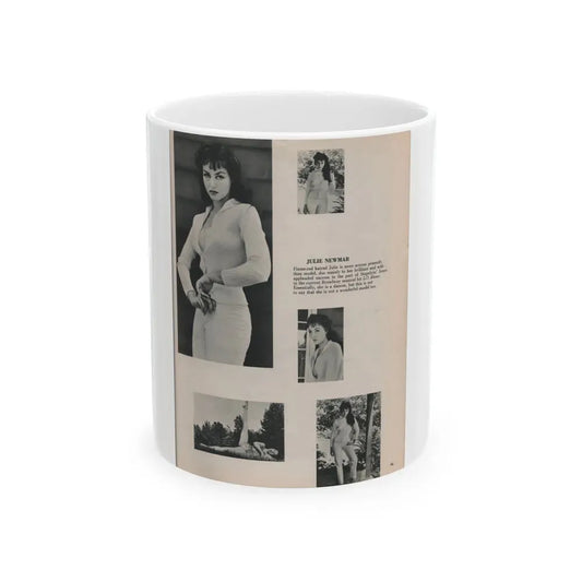 Julie Newmar #453 - Pages 45 Pages 2 of 2 with, Julie+5 B&W Photos & Caption from Bachelor Pin-Ups Issue #01 Mag. '57 (Vintage Female Icon) White Coffee Mug 11oz - Go Mug Yourself
