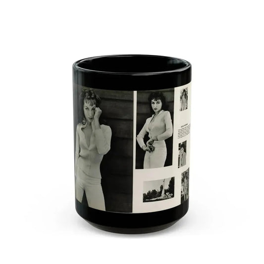 Julie Newmar #454 - Pages 44-45 Pages 1 & 2 of 2 with, Julie+6 B&W Photos & Caption from Bachelor Pin-Ups Issue #01 Mag. '57 (Vintage Female Icon) Black Coffee Mug 15oz - Go Mug Yourself