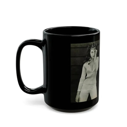 Julie Newmar #454 - Pages 44-45 Pages 1 & 2 of 2 with, Julie+6 B&W Photos & Caption from Bachelor Pin-Ups Issue #01 Mag. '57 (Vintage Female Icon) Black Coffee Mug - Go Mug Yourself
