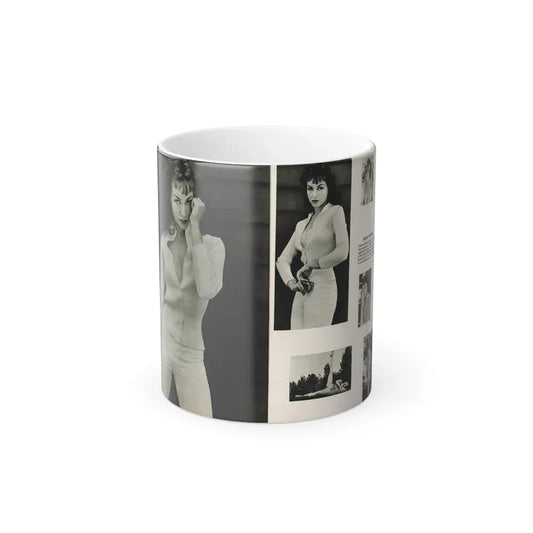 Julie Newmar #454 - [Pages 44-45] Pages 1 & 2 of 2 with, Julie+6 B&W Photos & Caption from Bachelor Pin-Ups Issue #01 Mag. '57 (Vintage Female Icon) Color Changing Coffee Mug 11oz - Go Mug Yourself