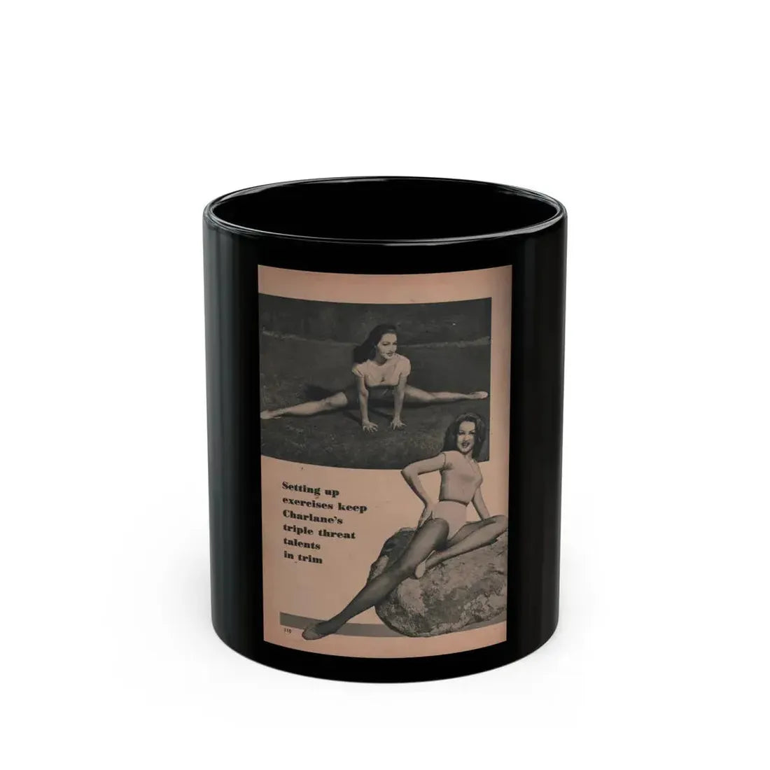 Julie Newmar #458 - Pages 110 Pages 2 of 5 with, Julie+2 B&W Photos & Caption from EYE Digest Mag. Dec. '53 (Vintage Female Icon) Black Coffee Mug 11oz - Go Mug Yourself