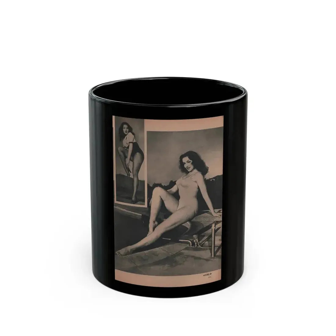 Julie Newmar #459 - Pages 111 Pages 3 of 5 with, Julie+2 B&W Photos from EYE Digest Mag. Dec. '53 (Vintage Female Icon) Black Coffee Mug 11oz - Go Mug Yourself