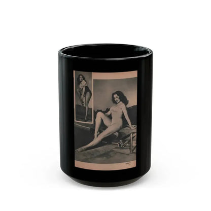 Julie Newmar #459 - Pages 111 Pages 3 of 5 with, Julie+2 B&W Photos from EYE Digest Mag. Dec. '53 (Vintage Female Icon) Black Coffee Mug 15oz - Go Mug Yourself