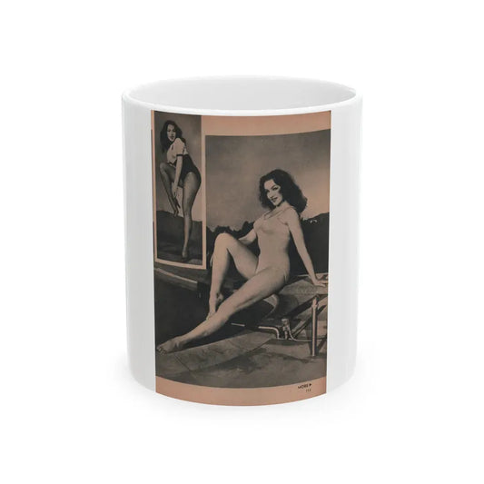 Julie Newmar #459 - Pages 111 Pages 3 of 5 with, Julie+2 B&W Photos from EYE Digest Mag. Dec. '53 (Vintage Female Icon) White Coffee Mug 11oz - Go Mug Yourself