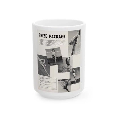 Julie Newmar #479 - Reverse side of Cover with, Julie Add for B&W 8x10 Photo Sale from COVER GIRLS MODELS Mag. June '54 (Vintage Female Icon) White Coffee Mug 15oz - Go Mug Yourself