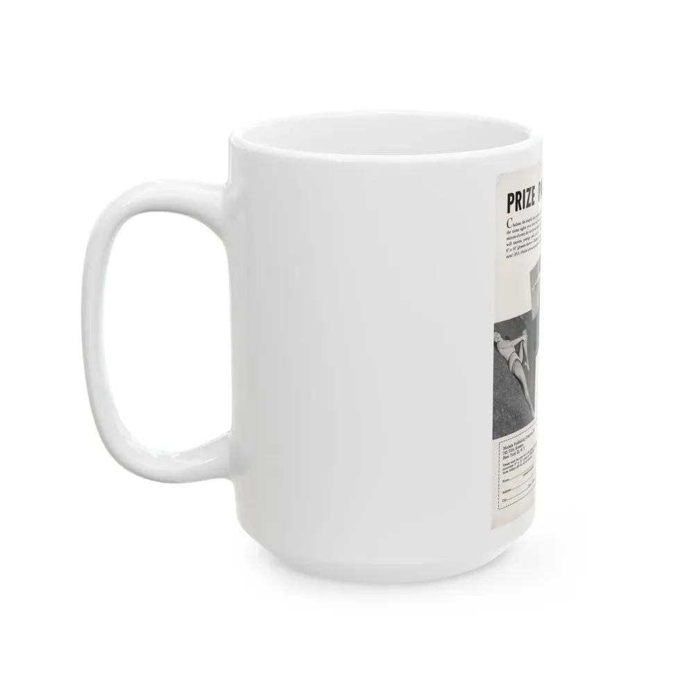 Julie Newmar #479 - Reverse side of Cover with, Julie Add for B&W 8x10 Photo Sale from COVER GIRLS MODELS Mag. June '54 (Vintage Female Icon) White Coffee Mug - Go Mug Yourself