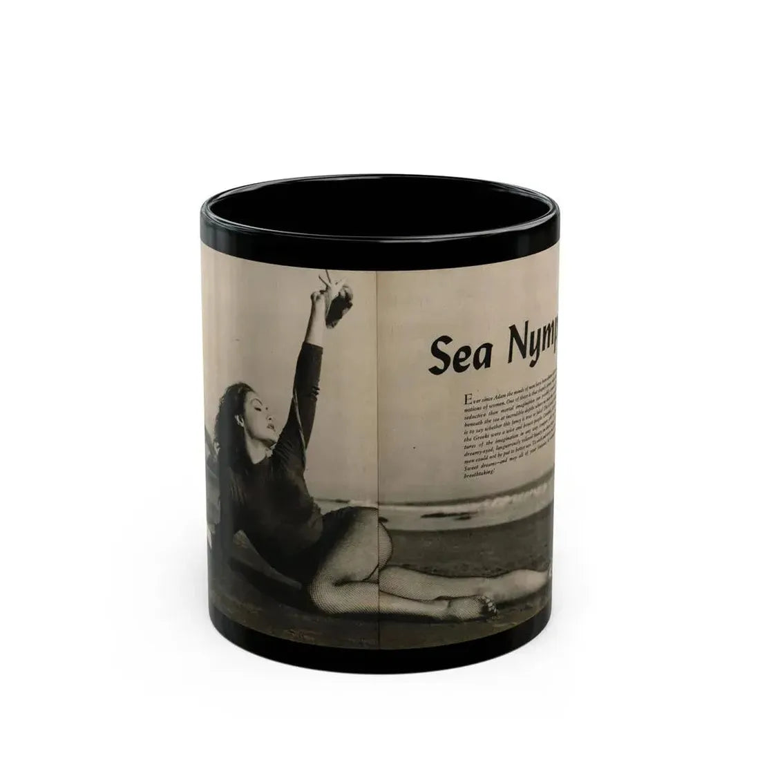 Julie Newmar #480 - Pages 6-7 Pages 1 & 2 of 4 with, Julie+1 B&W Centerfold Photo & Paragraph from COVER GIRLS MODELS Mag. June '54 (Vintage Female Icon) Black Coffee Mug 11oz - Go Mug Yourself