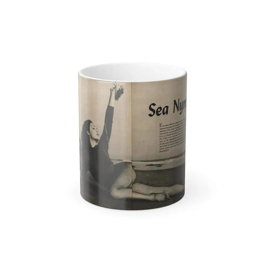 Julie Newmar #480 - [Pages 6-7] Pages 1 & 2 of 4 with, Julie+1 B&W Centerfold Photo & Paragraph from COVER GIRLS MODELS Mag. June '54 (Vintage Female Icon) Color Changing Coffee Mug 11oz - Go Mug Yourself
