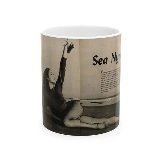 Julie Newmar #480 - Pages 6-7 Pages 1 & 2 of 4 with, Julie+1 B&W Centerfold Photo & Paragraph from COVER GIRLS MODELS Mag. June '54 (Vintage Female Icon) White Coffee Mug 11oz - Go Mug Yourself