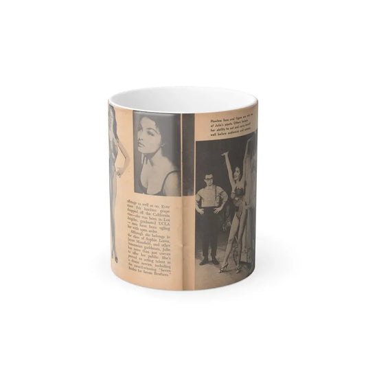 Julie Newmar #483 - [Pages 38-39] Pages, 3 & 4 of 5 with, Julie+3 B&W Photos, Caption & Article from Glance Pocket Mag. Dec. '57 (Vintage Female Icon) Color Changing Coffee Mug 11oz - Go Mug Yourself
