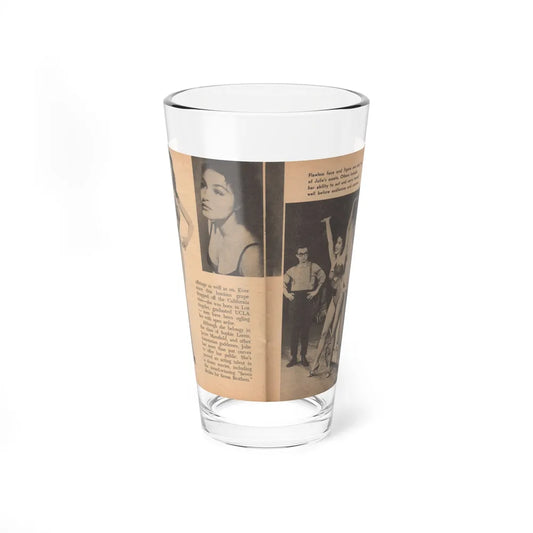 Julie Newmar #483 - Pages 38-39 Pages, 3 & 4 of 5 with, Julie+3 B&W Photos, Caption & Article from Glance Pocket Mag. Dec. '57 (Vintage Female Icon) Pint Glass 16oz 16oz - Go Mug Yourself