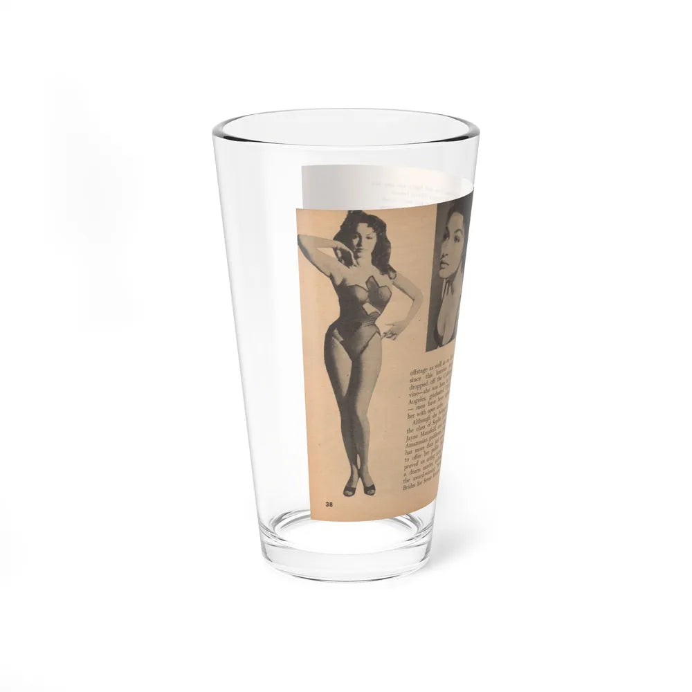 Julie Newmar #483 - Pages 38-39 Pages, 3 & 4 of 5 with, Julie+3 B&W Photos, Caption & Article from Glance Pocket Mag. Dec. '57 (Vintage Female Icon) Pint Glass 16oz - Go Mug Yourself