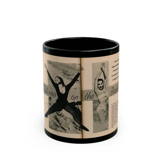 Julie Newmar #491 - Pages 50-51 Pages 1 & 2 of 8 with, Julie+2 Large B&W Photos, Captions & Article from EYE Digest Mag. December '54 (Vintage Female Icon) Black Coffee Mug 11oz - Go Mug Yourself