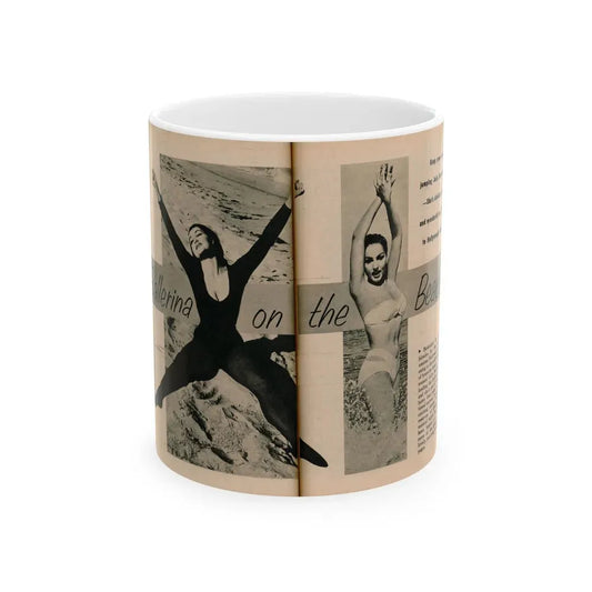 Julie Newmar #491 - Pages 50-51 Pages 1 & 2 of 8 with, Julie+2 Large B&W Photos, Captions & Article from EYE Digest Mag. December '54 (Vintage Female Icon) White Coffee Mug 11oz - Go Mug Yourself