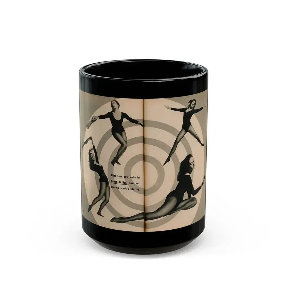 Julie Newmar #494 - Pages 56-57 Pages 7 & 8 of 8 with, 4 B&W Photos & 1 Caption from EYE Digest Mag. December '54 (Vintage Female Icon) Black Coffee Mug 15oz - Go Mug Yourself