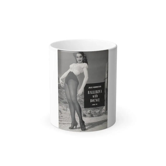 Julie Newmar #495 - Reverse side of back cover with, Intro to Julie and 1 B&W Photo & Caption from EYE Digest Mag. December '54 (Vintage Female Icon) Color Changing Coffee Mug 11oz - Go Mug Yourself