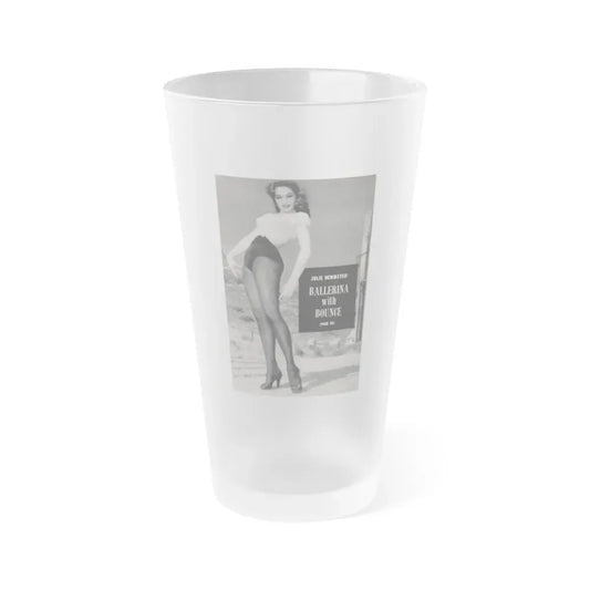 Julie Newmar #495 - Reverse side of back cover with, Intro to Julie and 1 B&W Photo & Caption from EYE Digest Mag. December '54 (Vintage Female Icon) Frosted Pint Glass 16oz 16oz Frosted - Go Mug Yourself