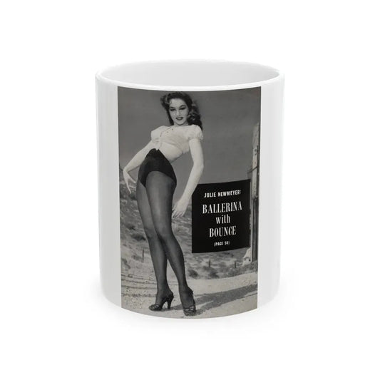 Julie Newmar #495 - Reverse side of back cover with, Intro to Julie and 1 B&W Photo & Caption from EYE Digest Mag. December '54 (Vintage Female Icon) White Coffee Mug 11oz - Go Mug Yourself