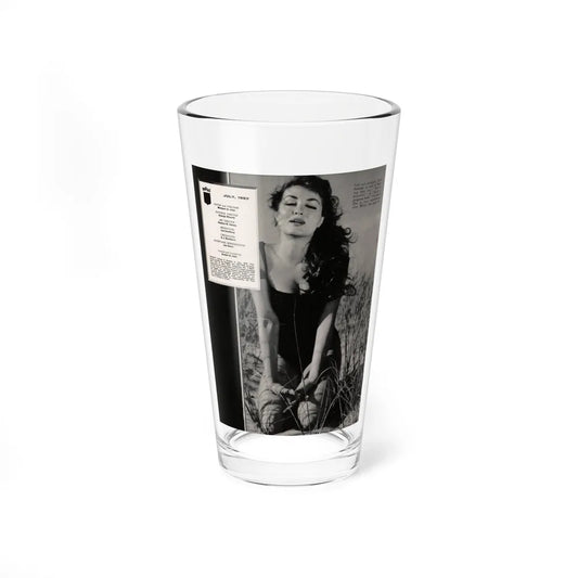 Julie Newmar #500 - Reverse side of front cover Intro to Julie with, 1 Full Page B&W Photo from Nugget Magazine July '57 (Vintage Female Icon) Pint Glass 16oz 16oz - Go Mug Yourself