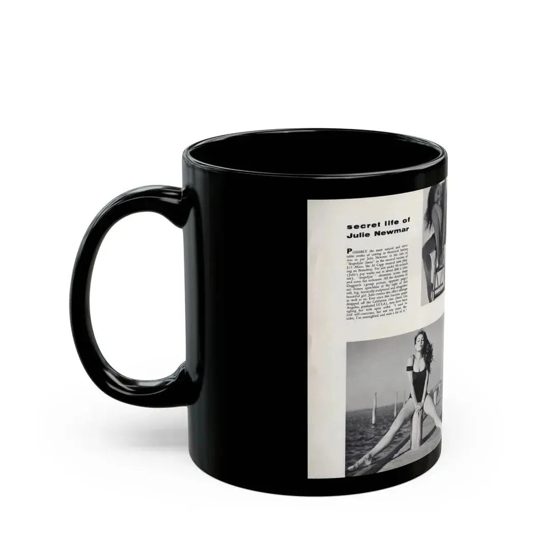 Julie Newmar #501 - Pages 8-9 Pages 1 & 2 of 4 with, Julie+5 B&W Photos from Nugget Magazine July '57 (Vintage Female Icon) Black Coffee Mug - Go Mug Yourself