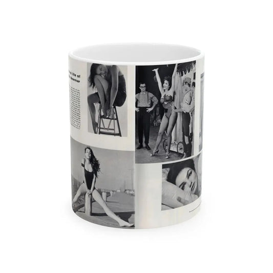 Julie Newmar #501 - Pages 8-9 Pages 1 & 2 of 4 with, Julie+5 B&W Photos from Nugget Magazine July '57 (Vintage Female Icon) White Coffee Mug 11oz - Go Mug Yourself