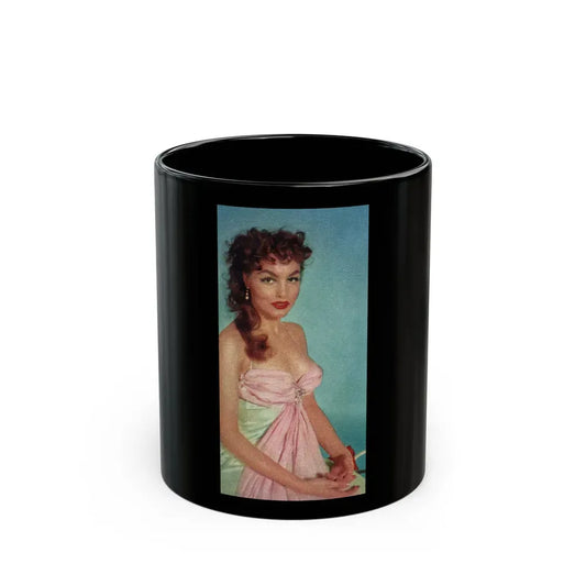 Julie Newmar #502 - Pages 10 Pages 3 of 4 with, Julie 1 Small Cropped Color Photo from Nugget Magazine July '57 (Vintage Female Icon) Black Coffee Mug 11oz - Go Mug Yourself