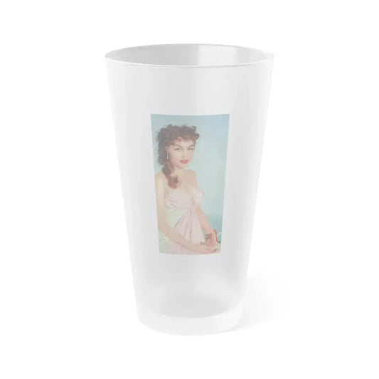 Julie Newmar #502 - Pages 10 Pages 3 of 4 with, Julie 1 Small Cropped Color Photo from Nugget Magazine July '57 (Vintage Female Icon) Frosted Pint Glass 16oz 16oz Frosted - Go Mug Yourself