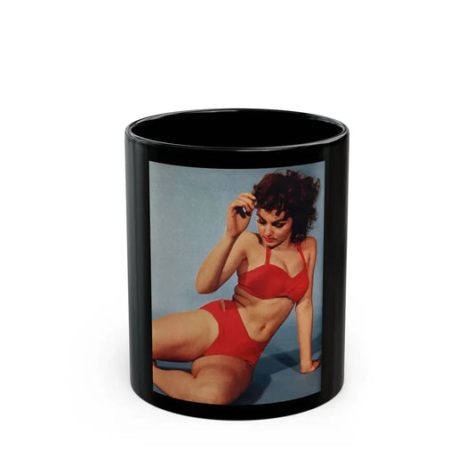 Julie Newmar #503 - Pages 10 Pages 3 of 4 with, Julie+1 Large Cropped Color Photo from Nugget Magazine July '57 (Vintage Female Icon) Black Coffee Mug 11oz - Go Mug Yourself