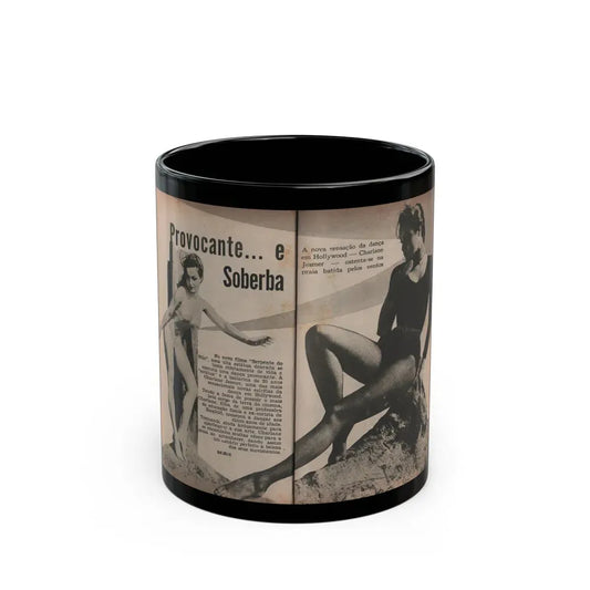 Julie Newmar #593 - Pages - Pages 1 & 2 of 4 with, Julie+2 B&W Photos, Article & Caption from Aconteceu MARCO DE 1955 Brazilian Digest Mag. (Vintage Female Icon) Black Coffee Mug 11oz - Go Mug Yourself