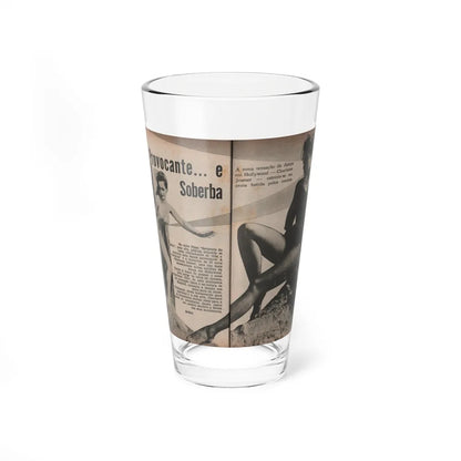 Julie Newmar #593 - Pages - Pages 1 & 2 of 4 with, Julie+2 B&W Photos, Article & Caption from Aconteceu MARCO DE 1955 Brazilian Digest Mag. (Vintage Female Icon) Pint Glass 16oz 16oz - Go Mug Yourself