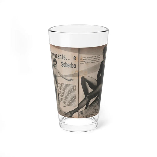 Julie Newmar #593 - Pages - Pages 1 & 2 of 4 with, Julie+2 B&W Photos, Article & Caption from Aconteceu MARCO DE 1955 Brazilian Digest Mag. (Vintage Female Icon) Pint Glass 16oz 16oz - Go Mug Yourself