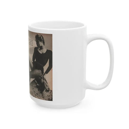 Julie Newmar #593 - Pages - Pages 1 & 2 of 4 with, Julie+2 B&W Photos, Article & Caption from Aconteceu MARCO DE 1955 Brazilian Digest Mag. (Vintage Female Icon) White Coffee Mug - Go Mug Yourself