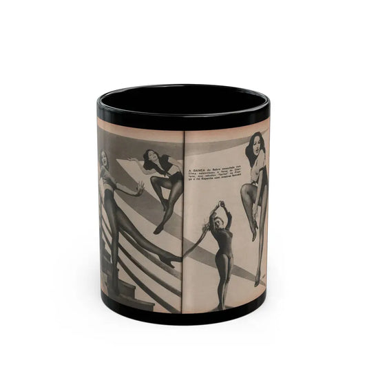 Julie Newmar #594 - Pages - Pages 3 & 4 of 4 with, Julie+4 B&W Photis & Caption from Aconteceu MARCO DE 1955 Brazilian Digest Mag. (Vintage Female Icon) Black Coffee Mug 11oz - Go Mug Yourself