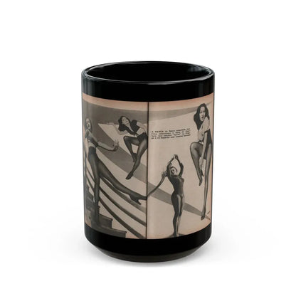 Julie Newmar #594 - Pages - Pages 3 & 4 of 4 with, Julie+4 B&W Photis & Caption from Aconteceu MARCO DE 1955 Brazilian Digest Mag. (Vintage Female Icon) Black Coffee Mug 15oz - Go Mug Yourself