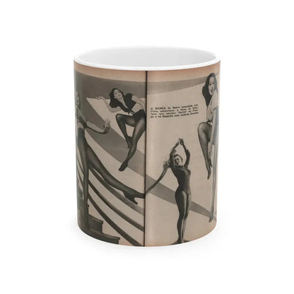 Julie Newmar #594 - Pages - Pages 3 & 4 of 4 with, Julie+4 B&W Photis & Caption from Aconteceu MARCO DE 1955 Brazilian Digest Mag. (Vintage Female Icon) White Coffee Mug 11oz - Go Mug Yourself