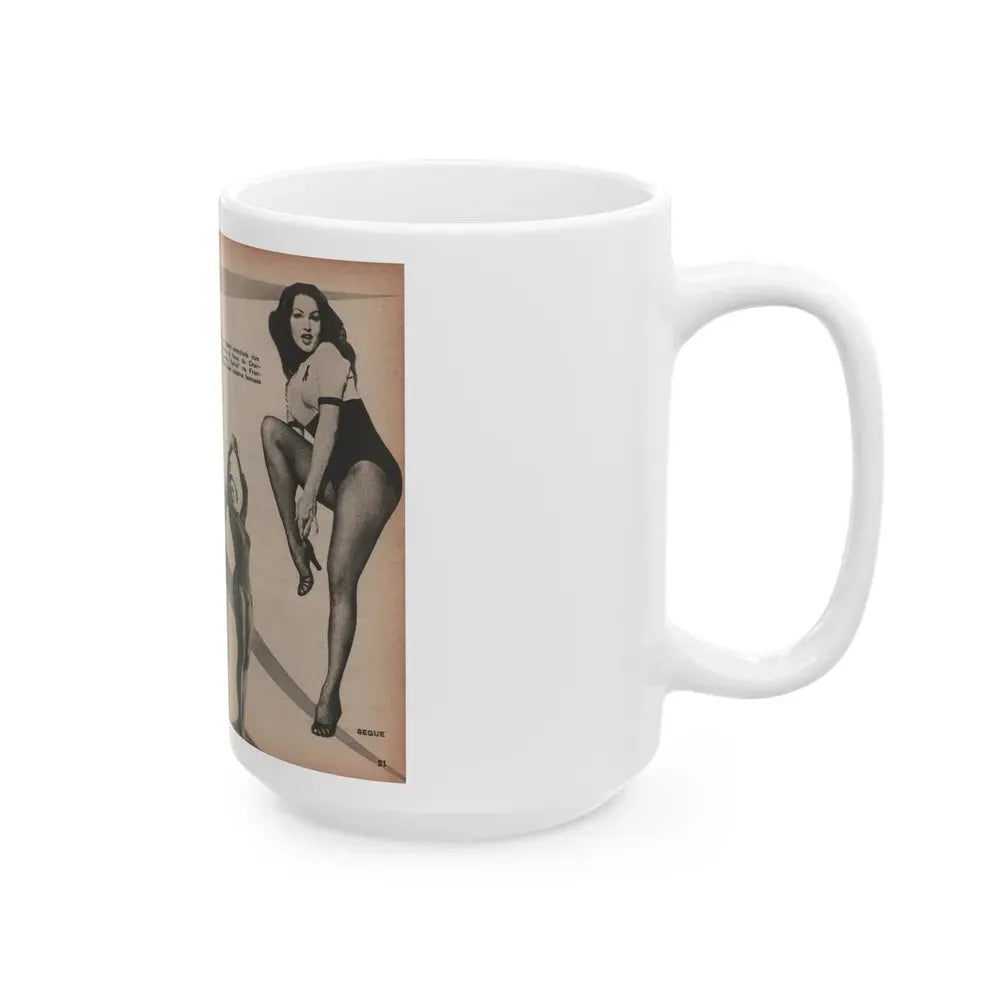 Julie Newmar #594 - Pages - Pages 3 & 4 of 4 with, Julie+4 B&W Photis & Caption from Aconteceu MARCO DE 1955 Brazilian Digest Mag. (Vintage Female Icon) White Coffee Mug - Go Mug Yourself