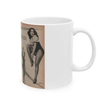 Julie Newmar #594 - Pages - Pages 3 & 4 of 4 with, Julie+4 B&W Photis & Caption from Aconteceu MARCO DE 1955 Brazilian Digest Mag. (Vintage Female Icon) White Coffee Mug - Go Mug Yourself