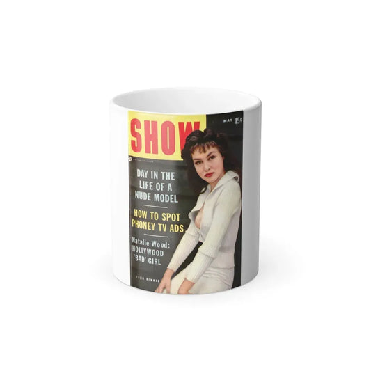 Julie Newmar #598 - Julie on cover in Color & inside spread of SHOW Pocket Mag. May '57 also Julie has inside spread (Vintage Female Icon) Color Changing Coffee Mug 11oz - Go Mug Yourself