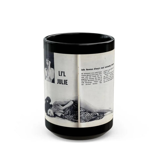 Julie Newmar #599 - Pages 22-23 Pages 1 & 2 of 4 with, Julie+1 Small B&W Photo & Partially Nude B&W & Article from SHOW Pocket Mag. May '57 (Vintage Female Icon) Black Coffee Mug 15oz - Go Mug Yourself