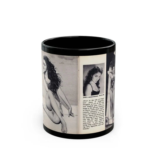 Julie Newmar #600 - Pages 24-25 Pages 3 & 4 of 4 with, Julie+3 B&W Photos & Article ending from SHOW Pocket Mag. May '57 (Vintage Female Icon) Black Coffee Mug 11oz - Go Mug Yourself