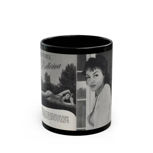 Julie Newmar #601 - Pages 14-15 Pages 1 & 2 of 6 with, Julie+2 B&W Photos & Article from SPICK Pocket Mag. April '58 (Vintage Female Icon) Black Coffee Mug 11oz - Go Mug Yourself