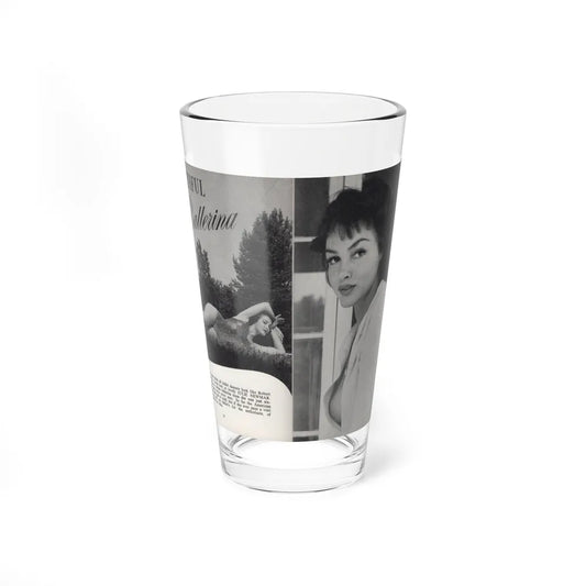 Julie Newmar #601 - Pages 14-15 Pages 1 & 2 of 6 with, Julie+2 B&W Photos & Article from SPICK Pocket Mag. April '58 (Vintage Female Icon) Pint Glass 16oz 16oz - Go Mug Yourself