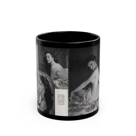 Julie Newmar #602 - Pages 15-16 Pages 3 & 4 of 6 with, Julie+3 B&W Photos & Caption from SPICK Pocket Mag. April '58 (Vintage Female Icon) Black Coffee Mug 11oz - Go Mug Yourself